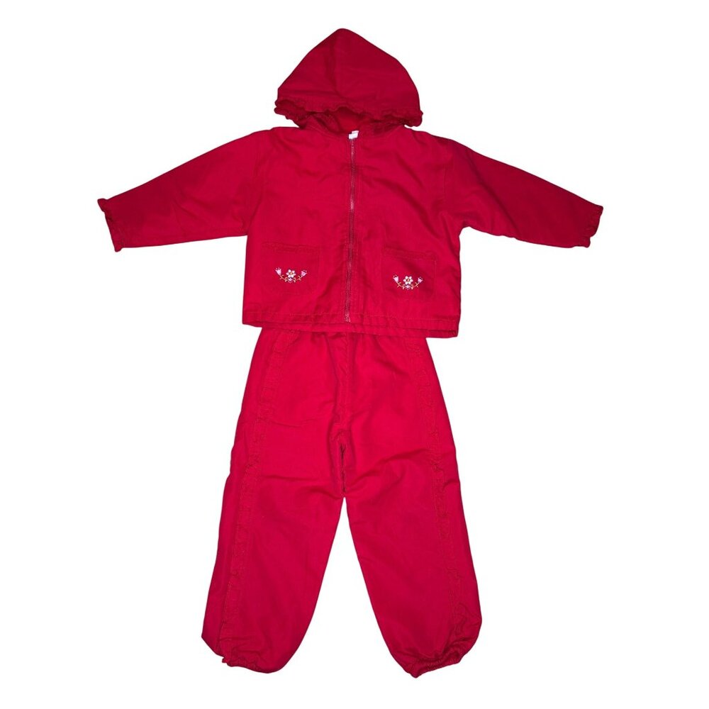 4T Okie Dokie Red Embroidered 2-piece Winter Snow Suit Set Fleece Lined